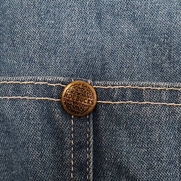 70s-80s Roebucks Blue‎ Denim Overalls Straps Utility Workwear Men's L - Picture 7 of 15